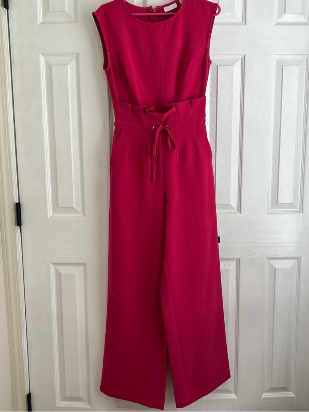 New York & Company Fuchsia Sleeveless Wide-Leg Jumpsuit with Paperbag Waist